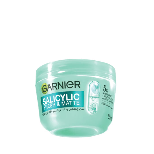 Garnier Salicylic Fresh & Matte Cream - Hydration, 48H Oil Free - 5% [Niacinamide + Salicylic Acid + Centella Asiatica] - Cruelty Free International & Vegan