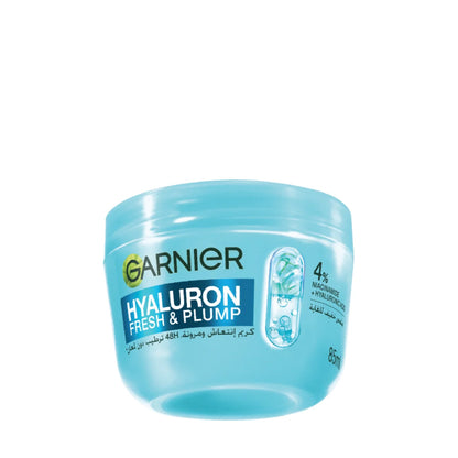 Garnier Hyaluron Fresh & Plump Cream - Hydration, 48H Oil Free - 4% [Hyaluronic Acid + Niacinamide] - Cruelty Free International & Vegan